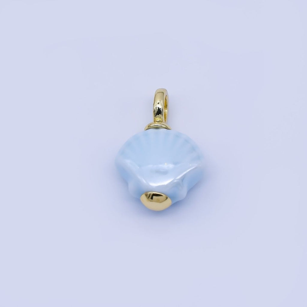 24K Gold Filled 12mm Handmade Ceramic Clam Seashell Charm | AF1577 - 1582