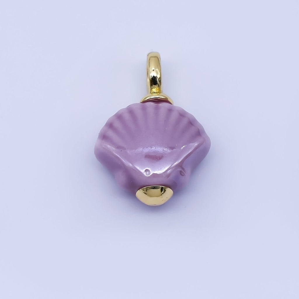 24K Gold Filled 12mm Handmade Ceramic Clam Seashell Charm | AF1577 - 1582
