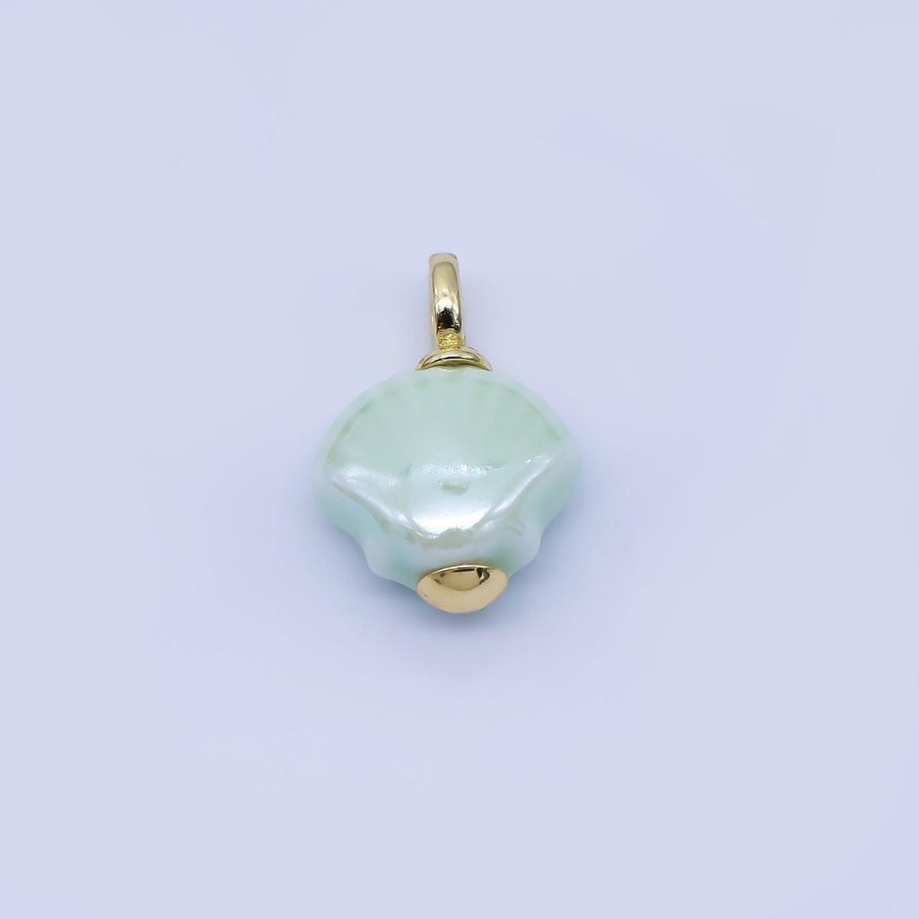 24K Gold Filled 12mm Handmade Ceramic Clam Seashell Charm | AF1577 - 1582