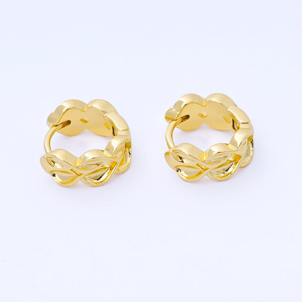 24K Gold Filled 12mm Molten Heart Leaf Flower Huggie Earrings in Gold & Silver | AB1618 AB1617