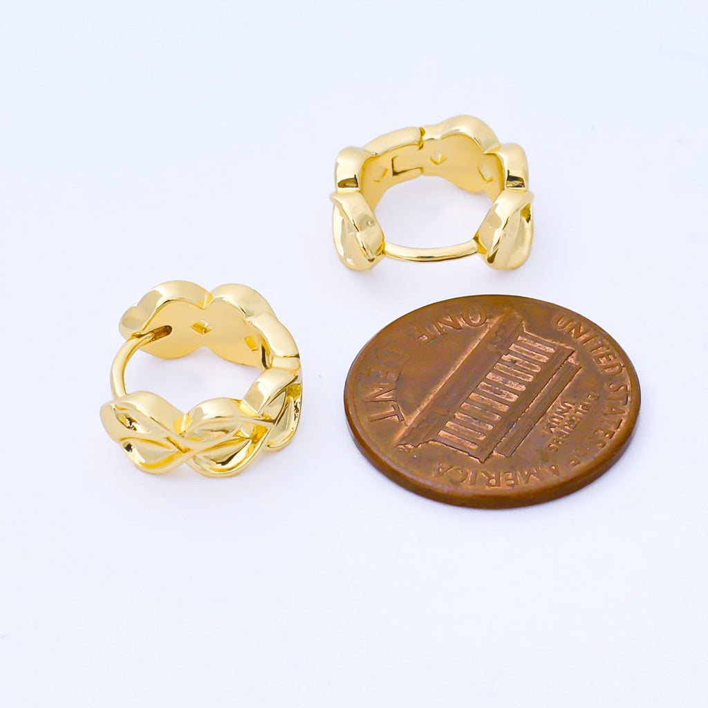 24K Gold Filled 12mm Molten Heart Leaf Flower Huggie Earrings in Gold & Silver | AB1618 AB1617