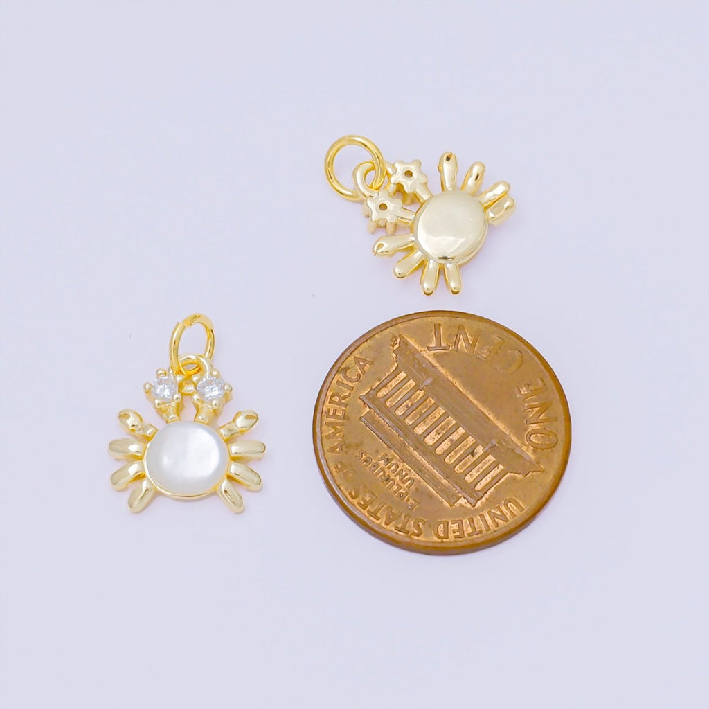 24K Gold Filled 12mm Shell Pearl CZ Crab Crustacean Sea Animal Charm | AC1589