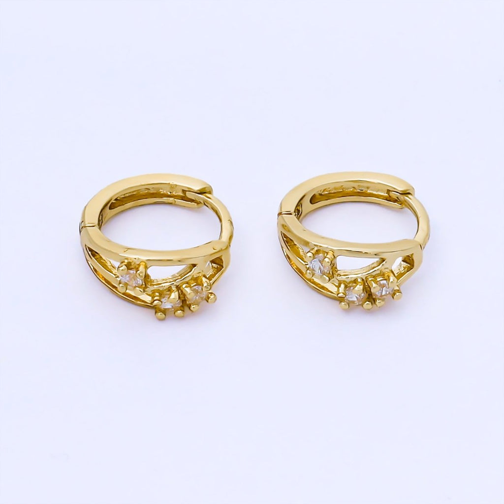 24K Gold Filled 13.5mm Round CZ Cluster Huggie Earrings | AB1622
