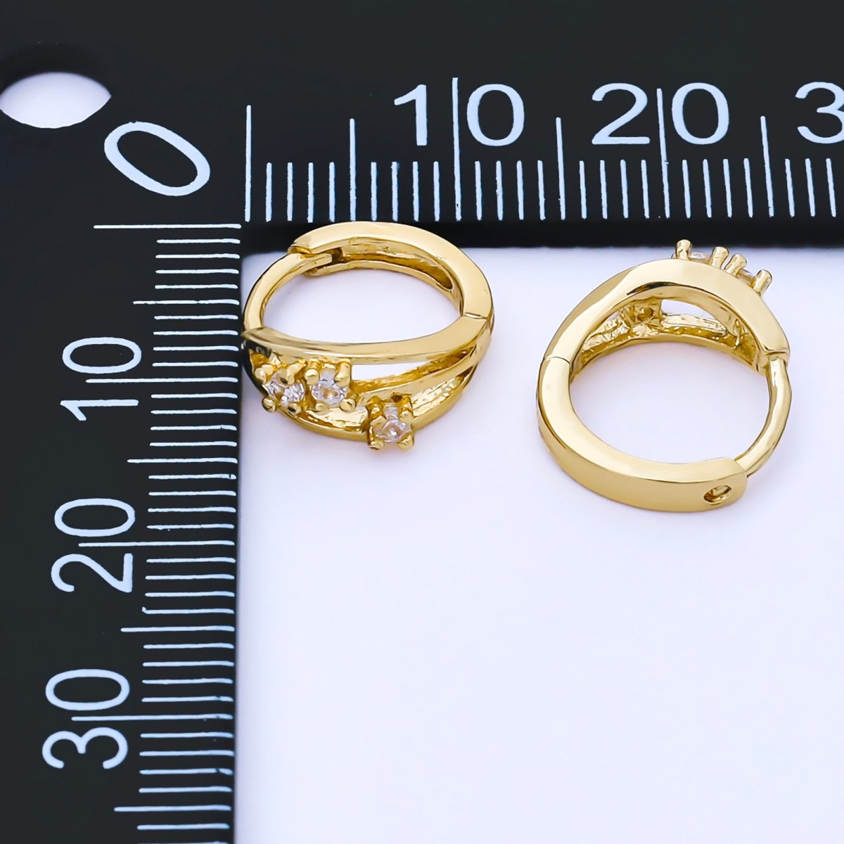 24K Gold Filled 13.5mm Round CZ Cluster Huggie Earrings | AB1622