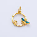 24K Gold Filled 13mm Bumble Bee Flower Open Round Charm | Charms-00402