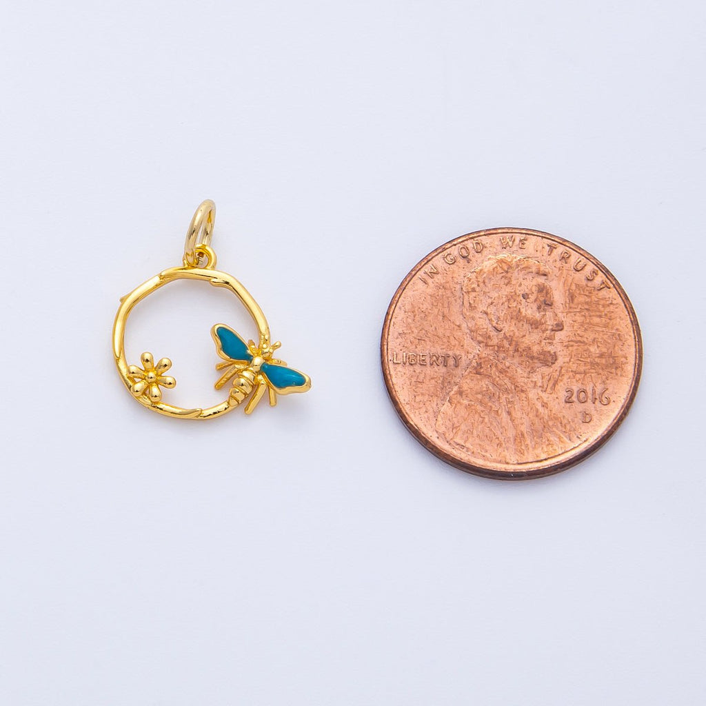 24K Gold Filled 13mm Bumble Bee Flower Open Round Charm | Charms-00402