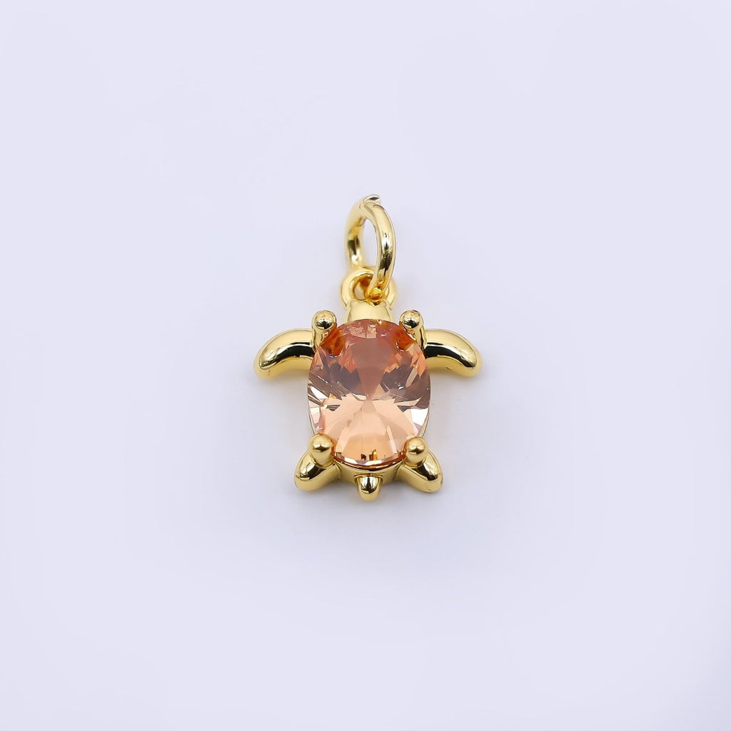 24K Gold Filled 13mm Orange CZ Turtle Tortoise Mini Charm | AF474