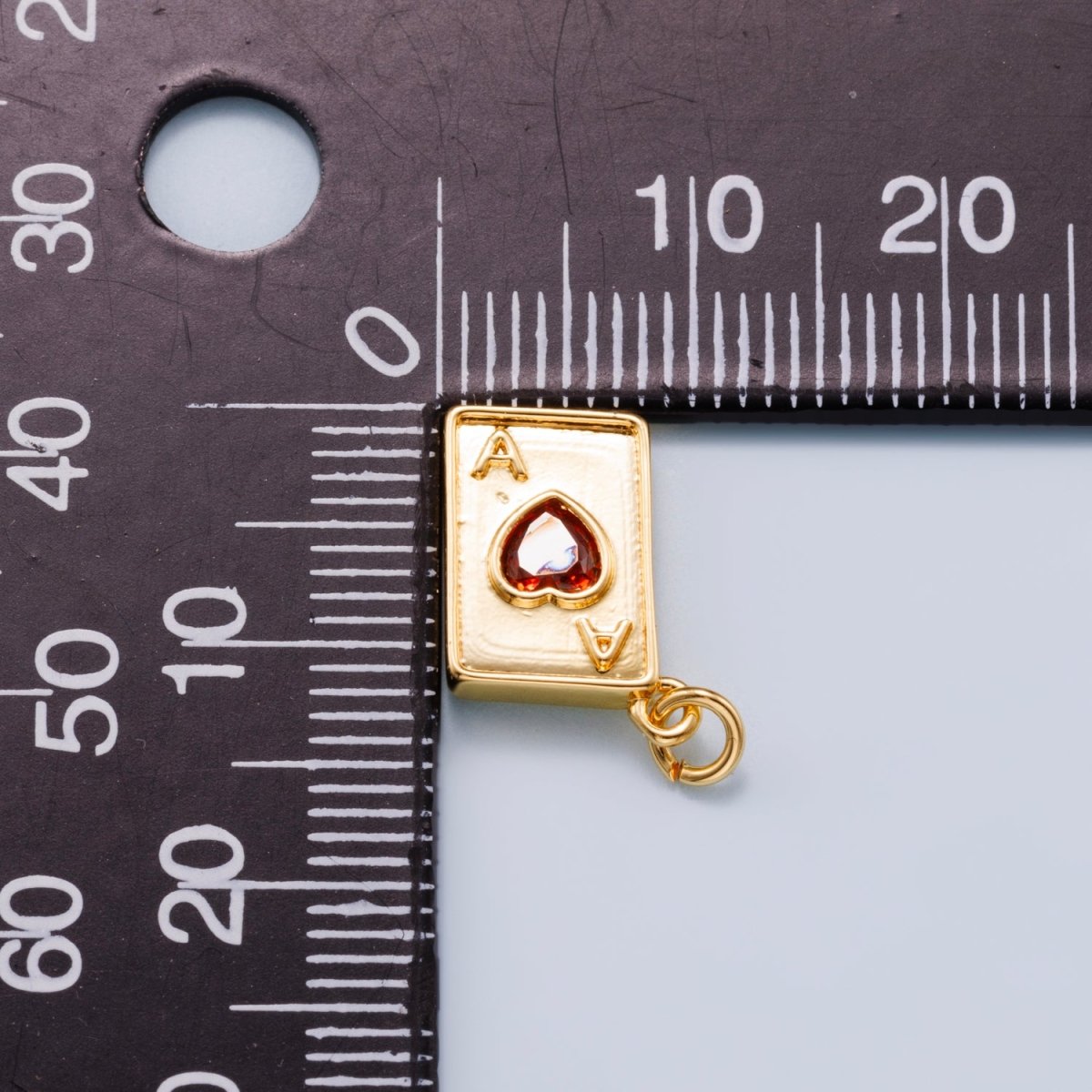 24K Gold Filled 13mm Red CZ Ace of Hearts Card Charm in Gold & Silver | Charms-00655 Charms-00656