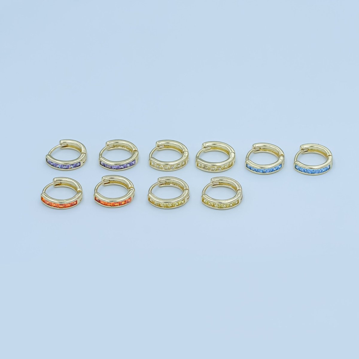 24K Gold Filled 13mm Yellow, Blue, Orange, Purple Baguette Square CZ Cartilage Huggie Earrings | AE0162 - AE167