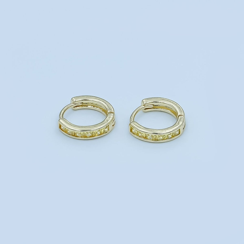 24K Gold Filled 13mm Yellow, Blue, Orange, Purple Baguette Square CZ Cartilage Huggie Earrings | AE0162 - AE167