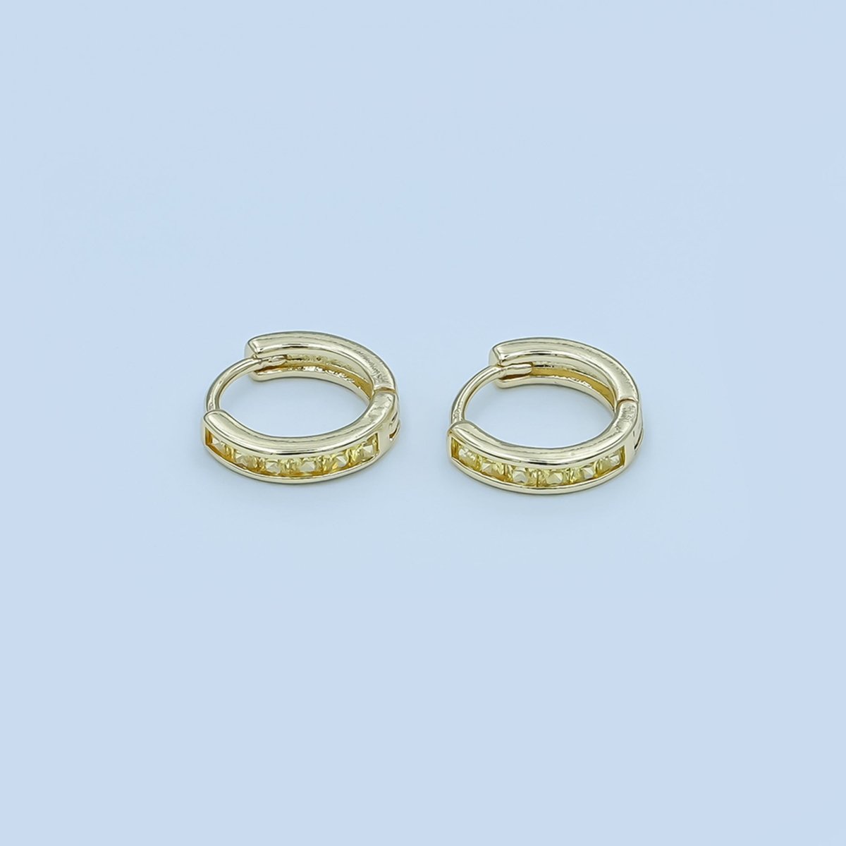 24K Gold Filled 13mm Yellow, Blue, Orange, Purple Baguette Square CZ Cartilage Huggie Earrings | AE0162 - AE167