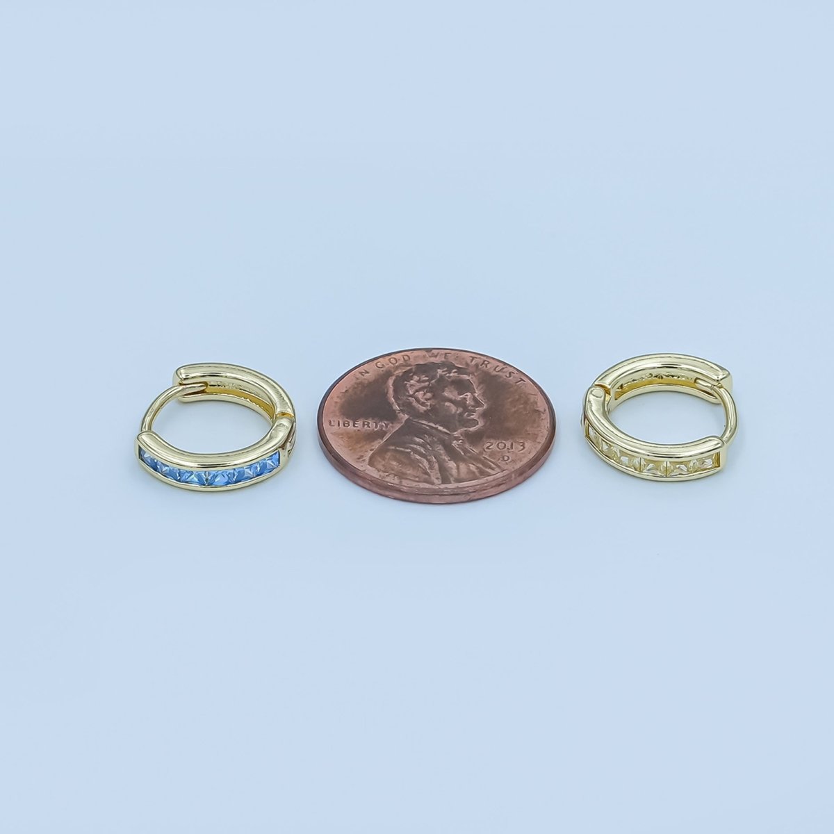 24K Gold Filled 13mm Yellow, Blue, Orange, Purple Baguette Square CZ Cartilage Huggie Earrings | AE0162 - AE167