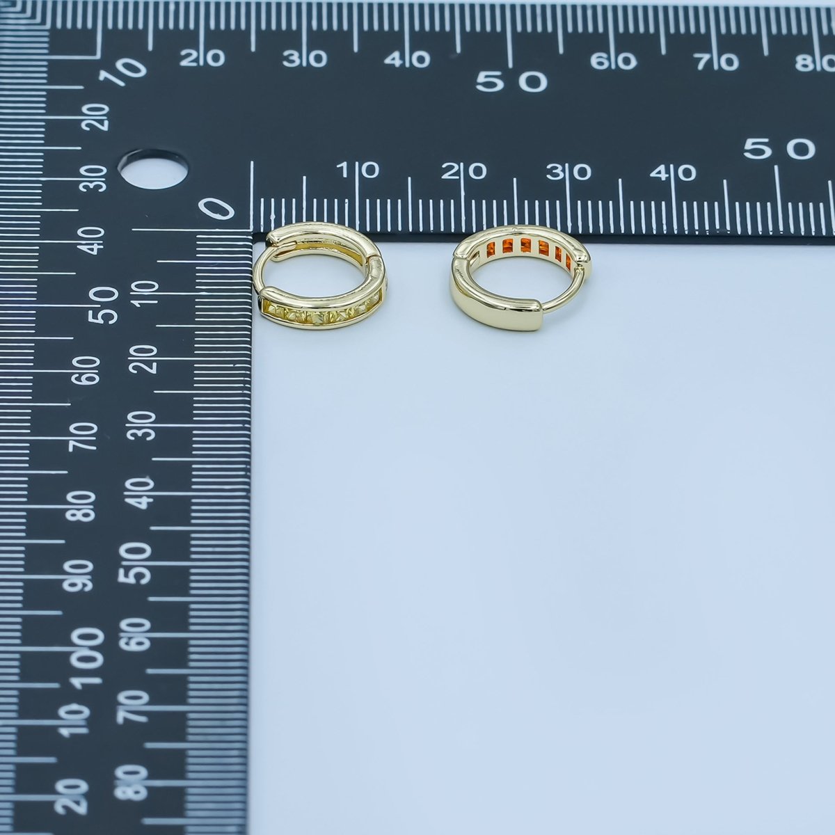24K Gold Filled 13mm Yellow, Blue, Orange, Purple Baguette Square CZ Cartilage Huggie Earrings | AE0162 - AE167