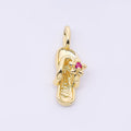 24K Gold Filled 14mm Fuchsia Flower CZ Flip Flop Sandals Pendant in Gold & Silver | AH528