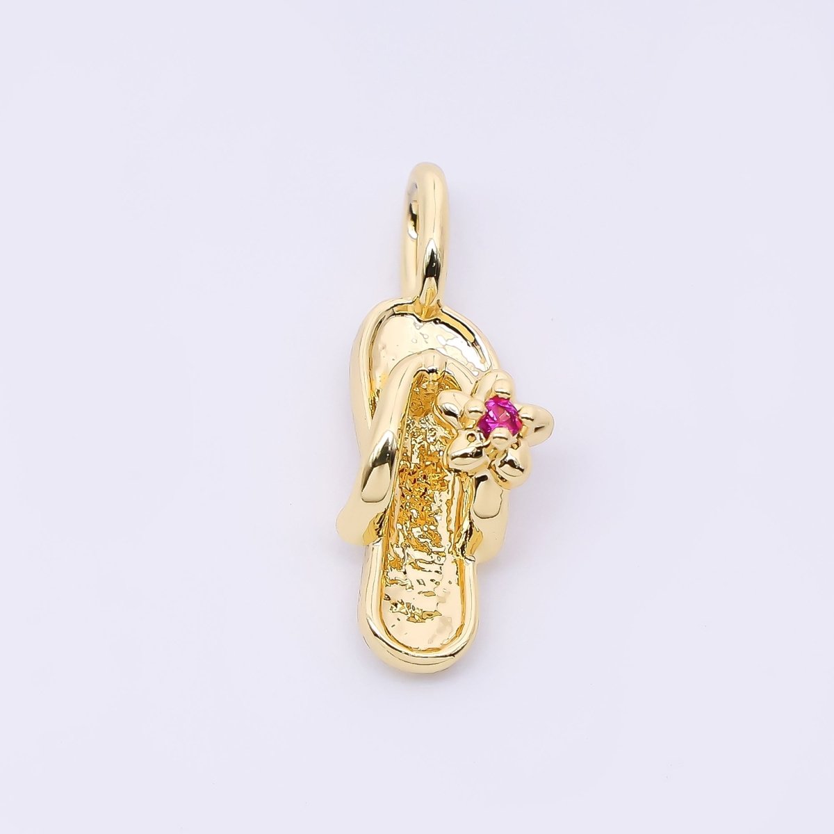 24K Gold Filled 14mm Fuchsia Flower CZ Flip Flop Sandals Pendant in Gold & Silver | AH528