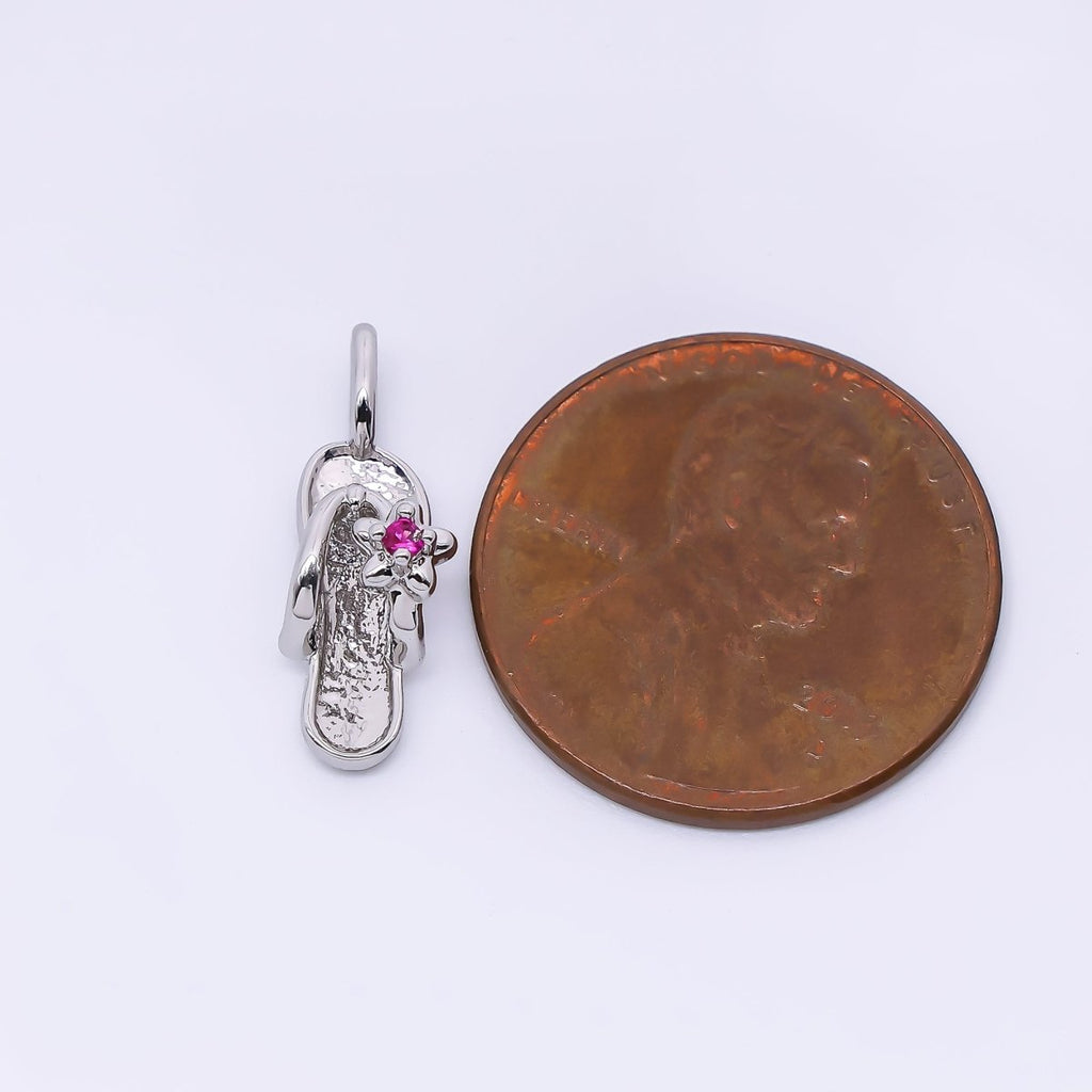 24K Gold Filled 14mm Fuchsia Flower CZ Flip Flop Sandals Pendant in Gold & Silver | AH528
