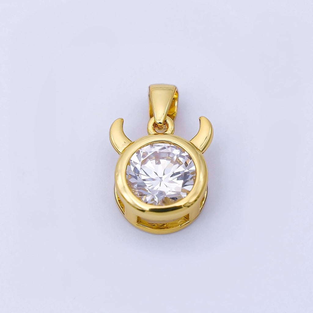 24K Gold Filled 15mm Clear CZ Zodiac Sign Pendant | A1352 - A1357