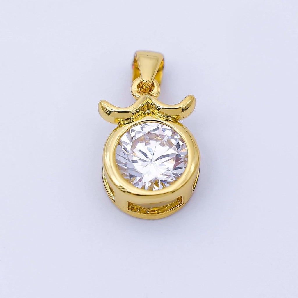 24K Gold Filled 15mm Clear CZ Zodiac Sign Pendant | A1352 - A1357