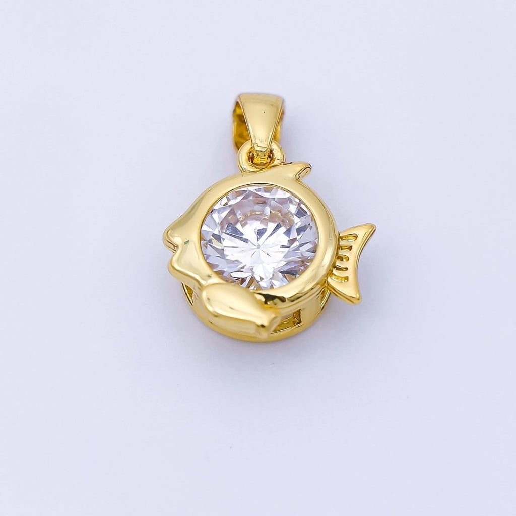 24K Gold Filled 15mm Clear CZ Zodiac Sign Pendant | A1352 - A1357