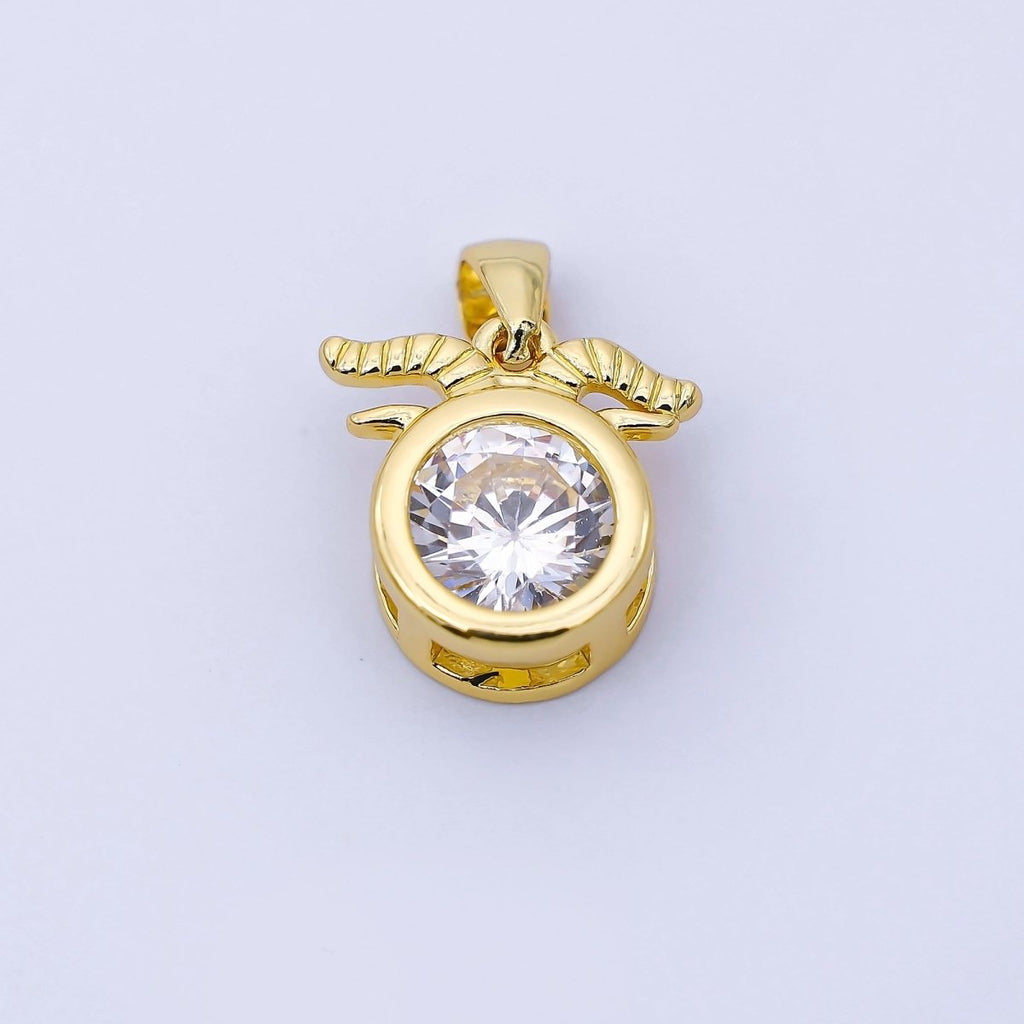 24K Gold Filled 15mm Clear CZ Zodiac Sign Pendant | A1352 - A1357