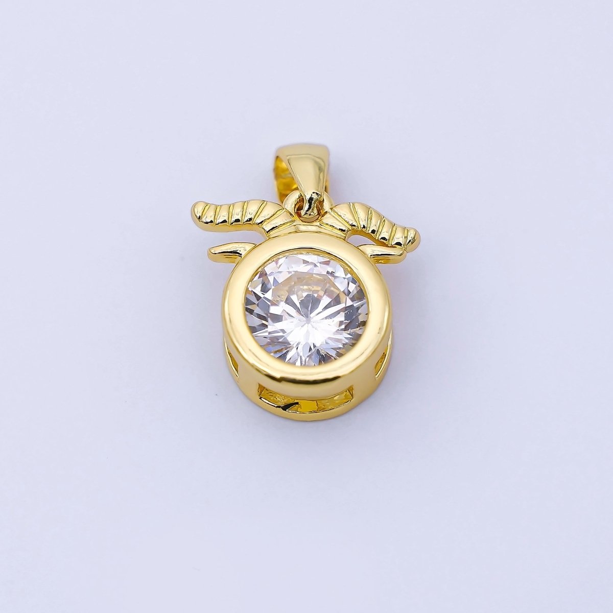 24K Gold Filled 15mm Clear CZ Zodiac Sign Pendant | A1352 - A1357