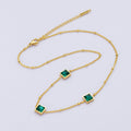 24K Gold Filled 15mm Green CZ Square Satellite Chain 20 Inch Necklace w. Extender | WA-04048