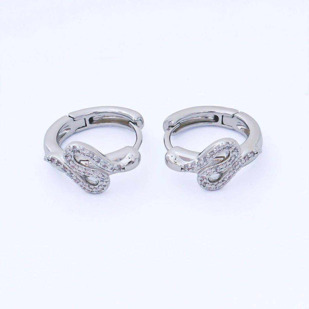 24K Gold Filled 15mm Micro Paved CZ Curved Snake Huggie Earrings in Silver & Huggie | AB1619 AB1620