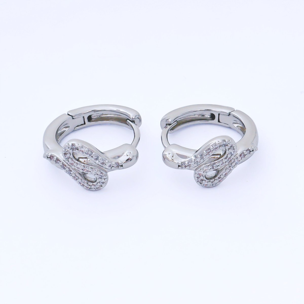 24K Gold Filled 15mm Micro Paved CZ Curved Snake Huggie Earrings in Silver & Huggie | AB1619 AB1620