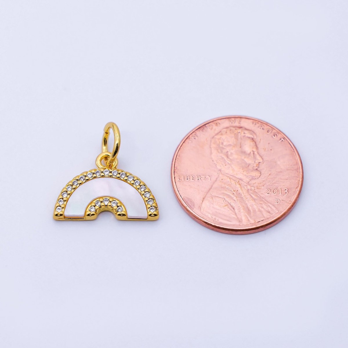 24K Gold Filled 15mm Shell Pearl Micro Paved CZ Rainbow Charm | C975