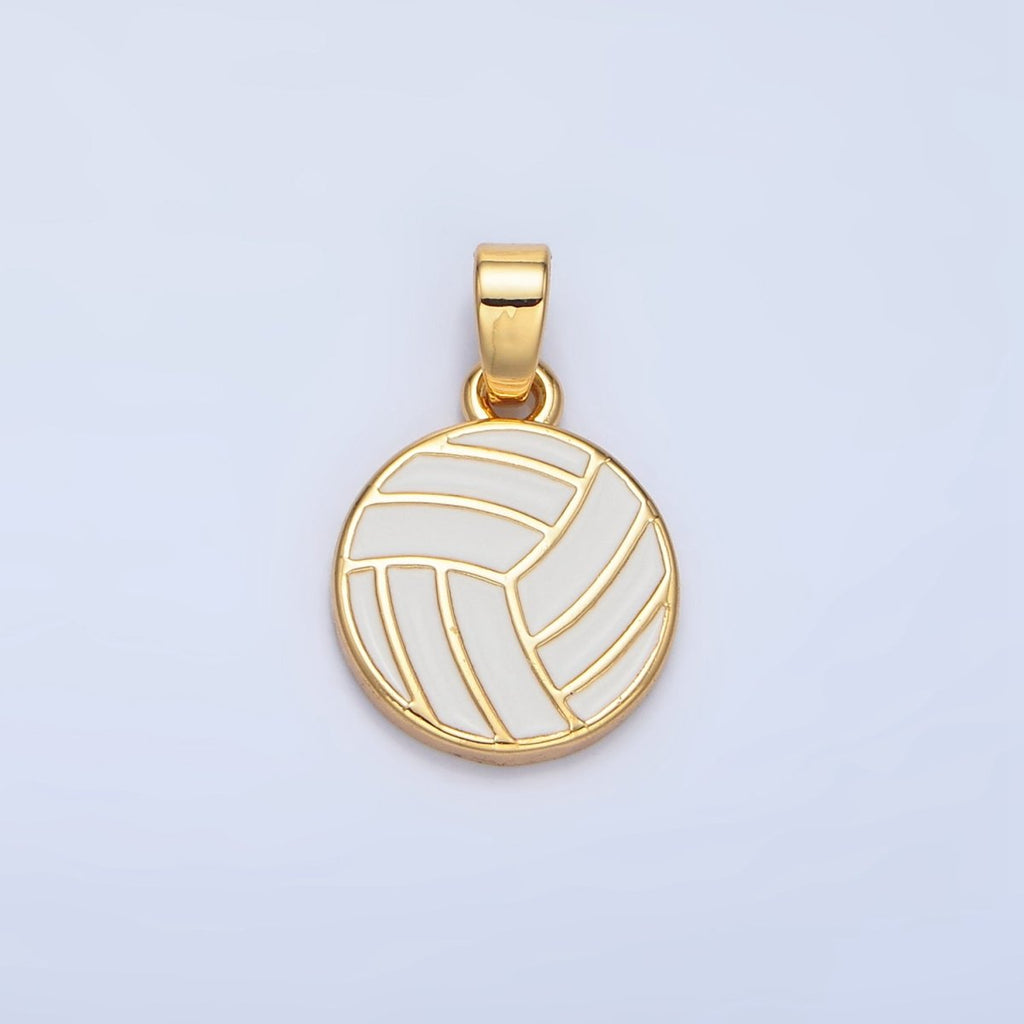 24K Gold Filled 15mm White Enamel Volleyball Sports Pendant | I757