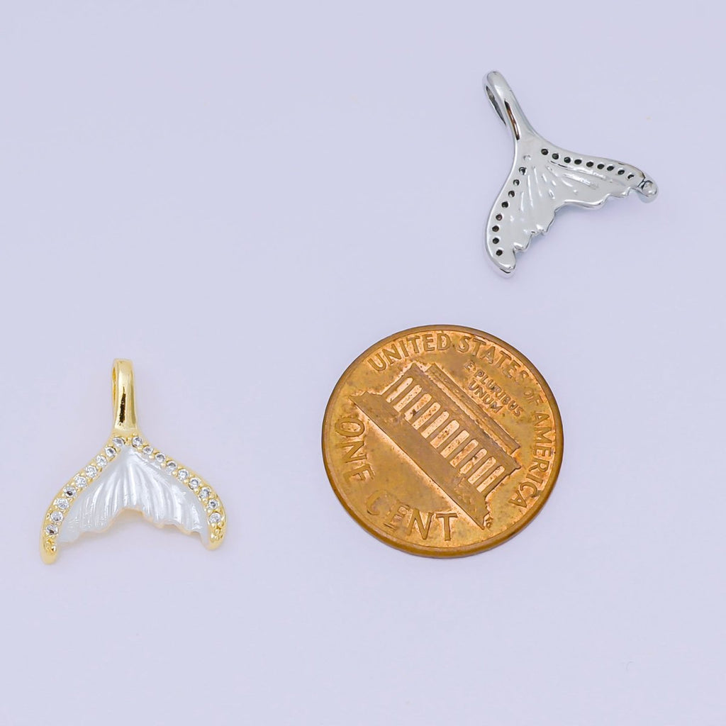 24K Gold Filled 16mm Micro Paved CZ Shell Pearl Mermaid Tail Fish Pendant in Gold & Silver | AA1575