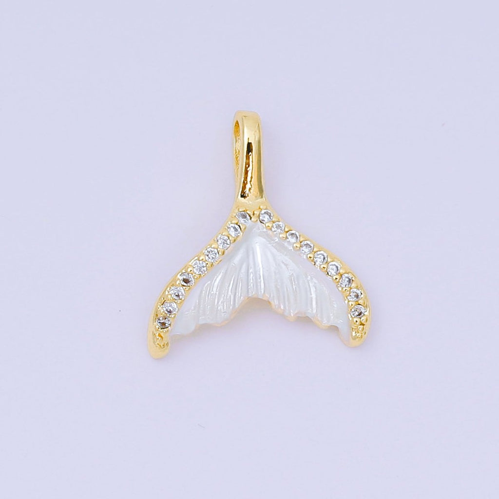 24K Gold Filled 16mm Micro Paved CZ Shell Pearl Mermaid Tail Fish Pendant in Gold & Silver | AA1575