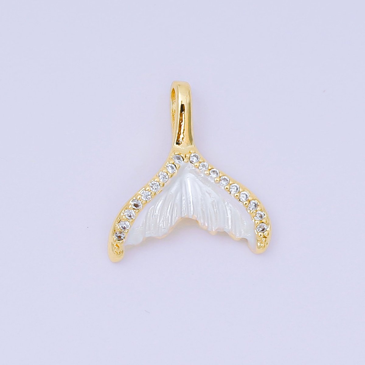 24K Gold Filled 16mm Micro Paved CZ Shell Pearl Mermaid Tail Fish Pendant in Gold & Silver | AA1575