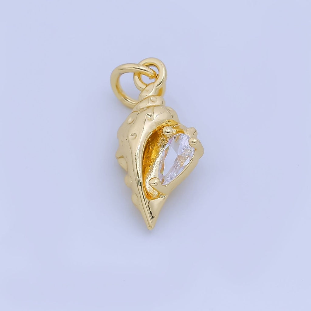 24K Gold Filled 16mm Teardrop CZ Clam Sea Shell Charm in Gold & Silver | AJ480