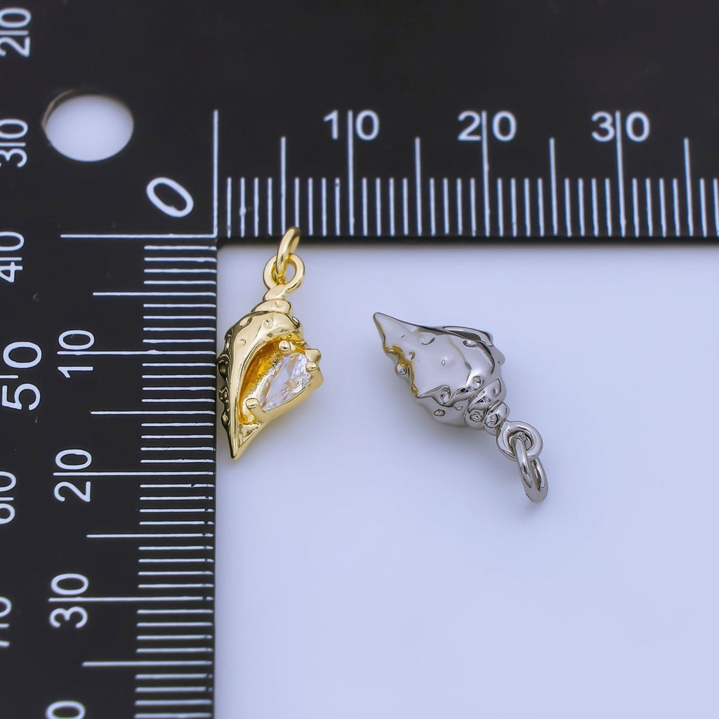 24K Gold Filled 16mm Teardrop CZ Clam Sea Shell Charm in Gold & Silver | AJ480