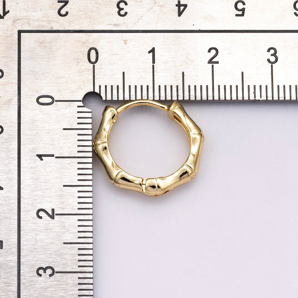 24K Gold Filled 17mm Minimalist Bamboo Huggie Hoop Earrings | K00659