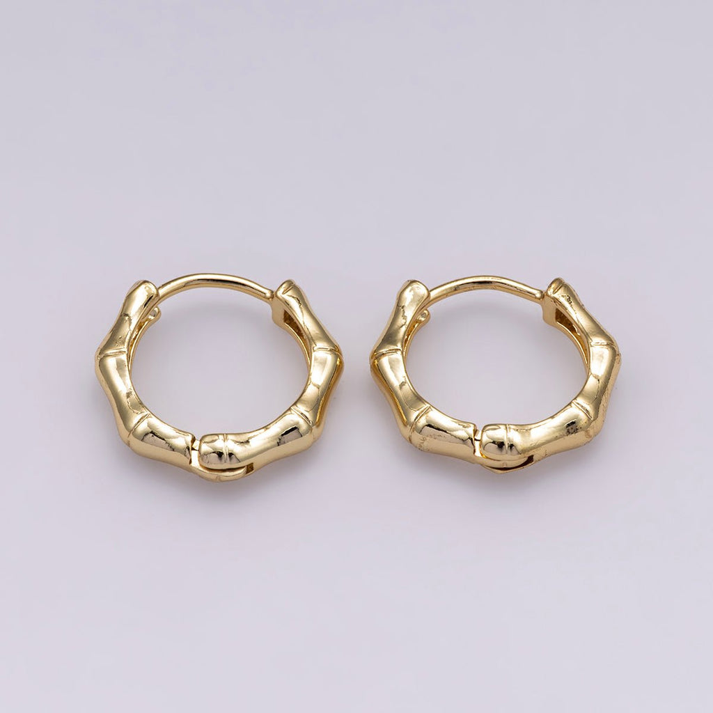 24K Gold Filled 17mm Minimalist Bamboo Huggie Hoop Earrings | K00659