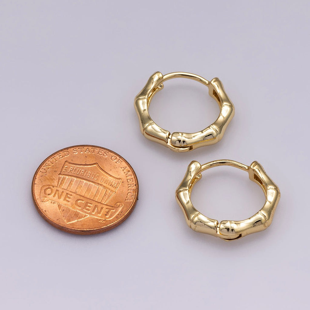 24K Gold Filled 17mm Minimalist Bamboo Huggie Hoop Earrings | K00659