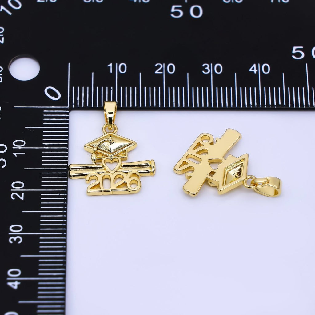 24K Gold Filled 16.5mm Class of 2026 Graduation Diploma Pendant | AA1563