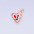 24K Gold Filled 17mm Rose, Cherry Enamel Heart Charm | AJ516 AJ524