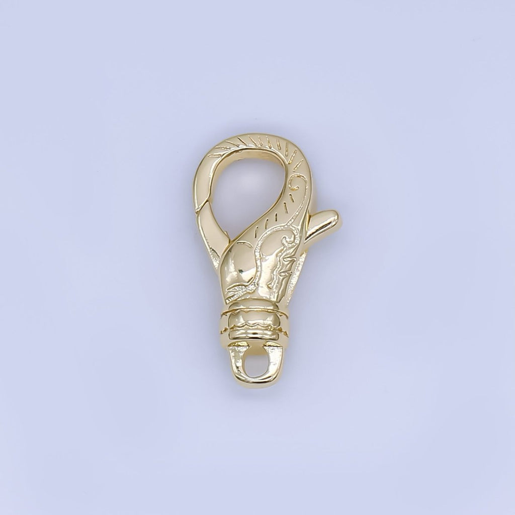 24K Gold Filled 18.5mm Nature Engraved Lobster Clasps Closure Finding in Gold | Z1347