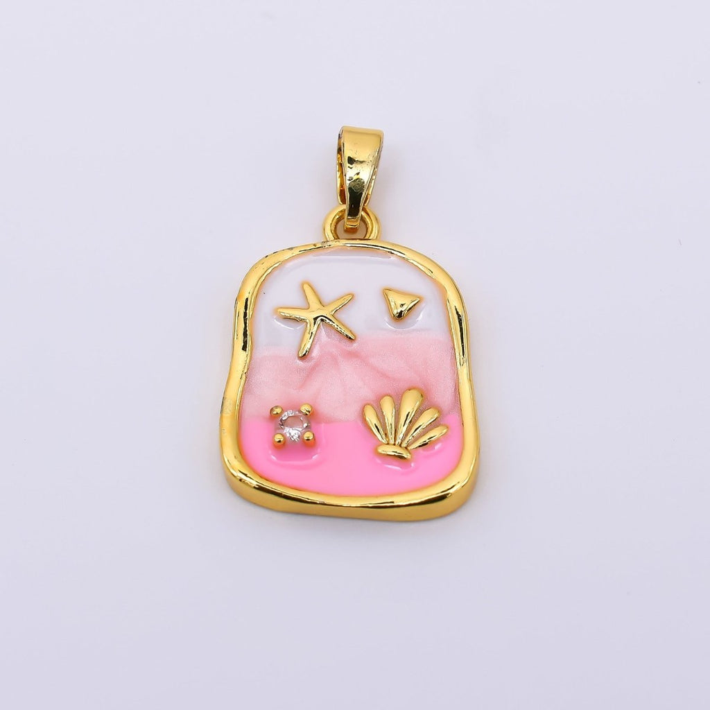 24K Gold Filled 19.5mm Purple, Pink Gradient Sea Shell Clam Molten Pendant | AH510