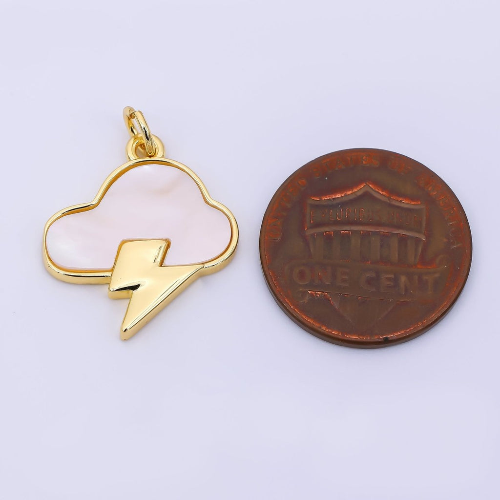 24K Gold Filled 19.5mm Shell Pearl Thunder Lightning Bolt Cloud Charm | AH565