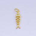 24K Gold Filled 19mm Hammered Fish Bone 3D Multidimensional Charm in Gold & Silver | AJ475