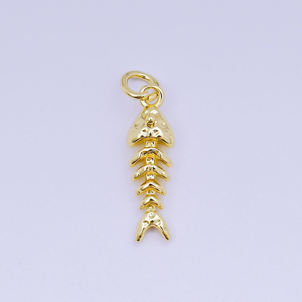 24K Gold Filled 19mm Hammered Fish Bone 3D Multidimensional Charm in Gold & Silver | AJ475
