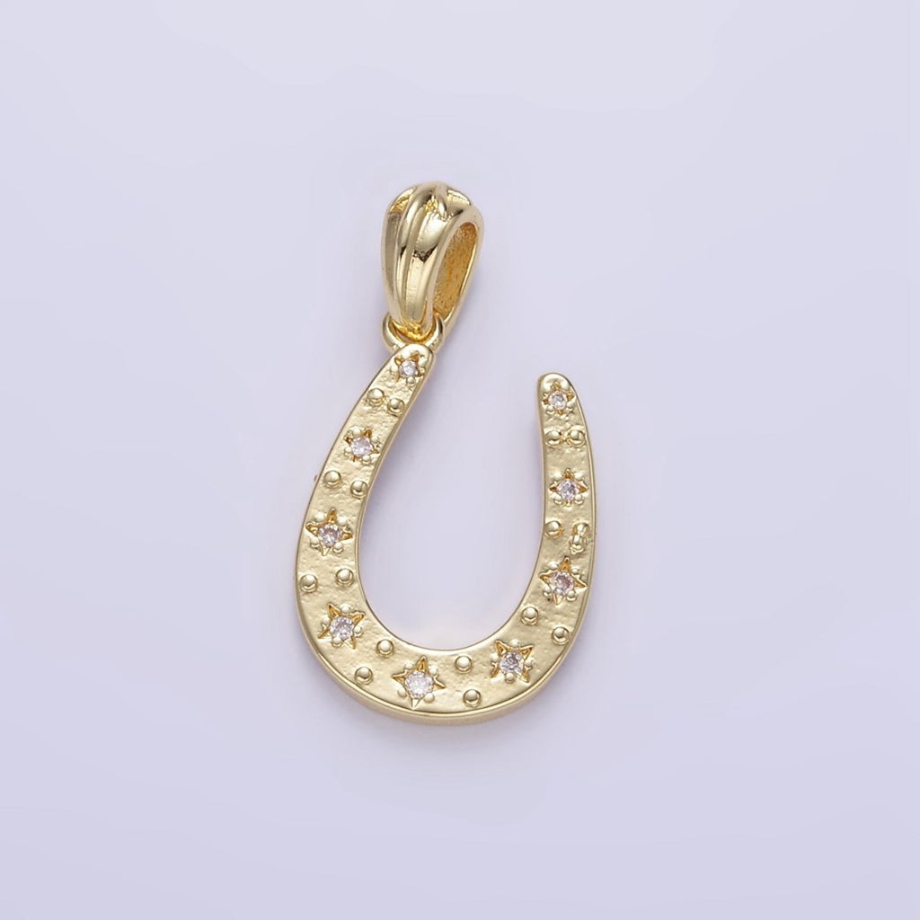 24K Gold Filled 20.5mm Clear CZ Star Horseshoe Pendant in Gold & Silver | I517
