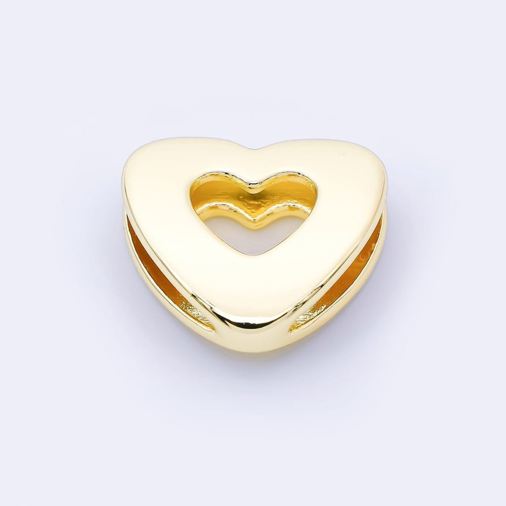 24K Gold Filled 20mm Cord Chubby Open Heart Bead in Gold & Silver | B862