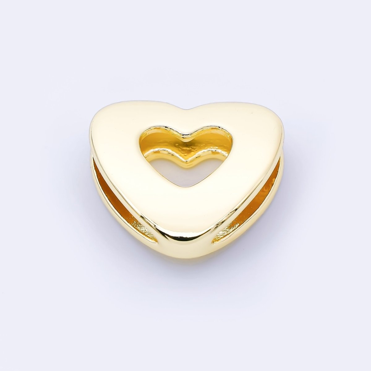 24K Gold Filled 20mm Cord Chubby Open Heart Bead in Gold & Silver | B862
