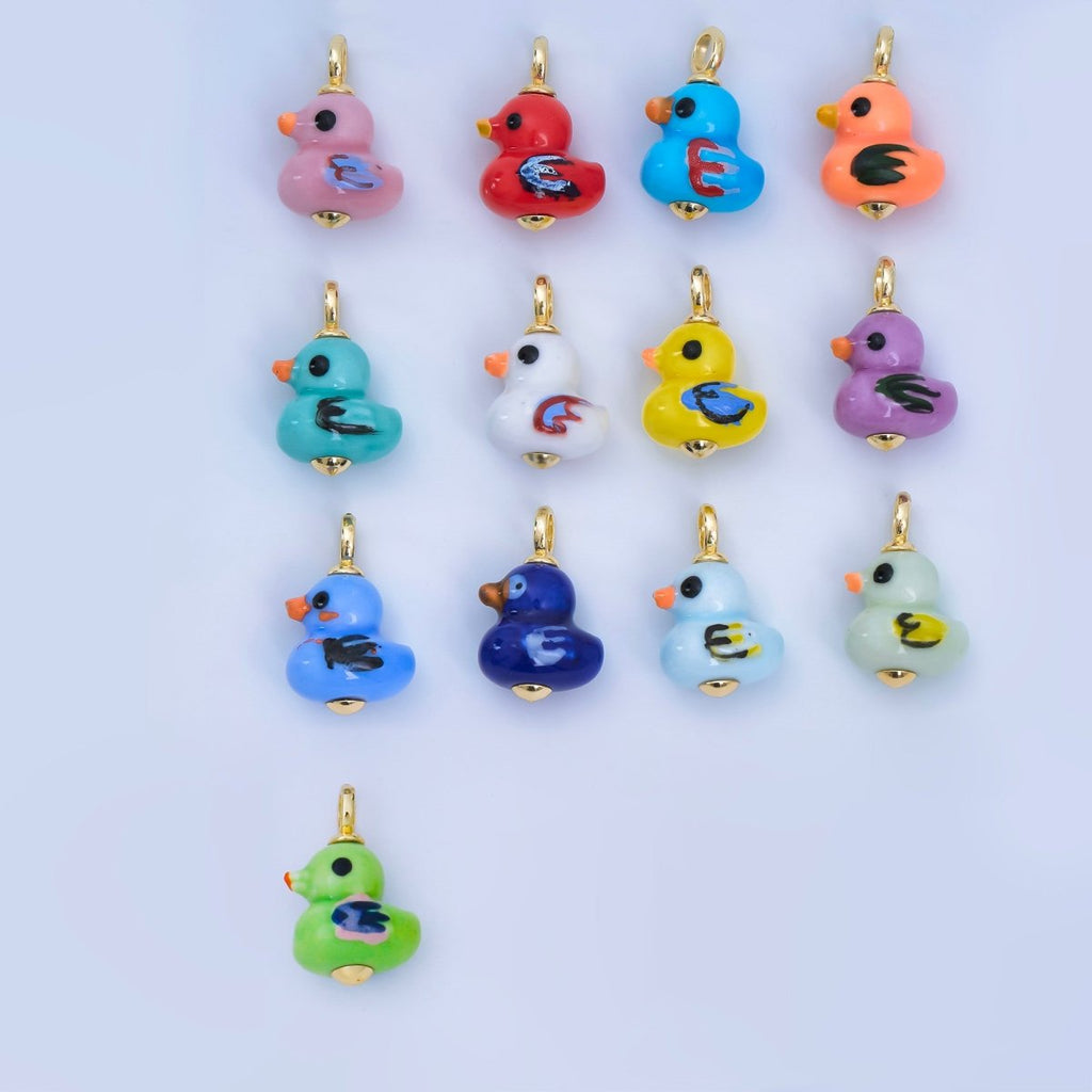 24K Gold Filled 20mm Duck Bird Ceramic Porcelain Drop Pendant | C953 - C959
