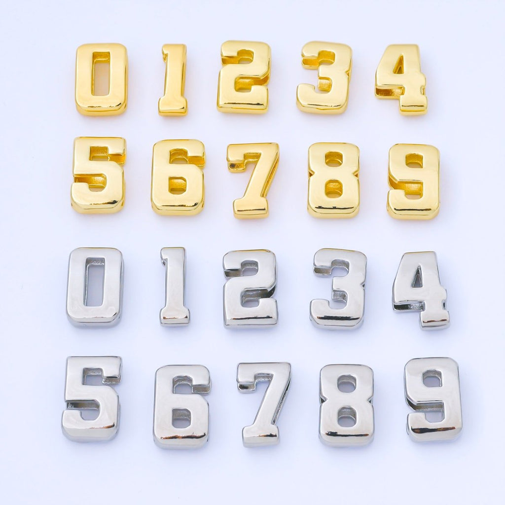 24K Gold Filled 20mm Minimalist Sport Number 0-9 Numerology Bead in Silver & Gold | AC1669-1678